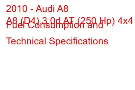 2010 - Audi A8
A8 (D4) 3.0d AT (250 Hp) 4x4 Fuel Consumption and Technical Specifications