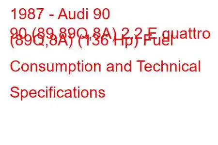 1987 - Audi 90
90 (89,89Q,8A) 2.2 E quattro (89Q,8A) (136 Hp) Fuel Consumption and Technical Specifications