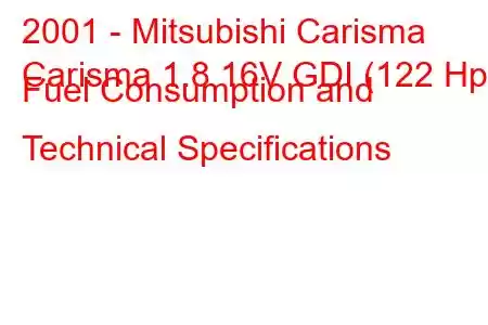 2001 - Mitsubishi Carisma
Carisma 1.8 16V GDI (122 Hp) Fuel Consumption and Technical Specifications