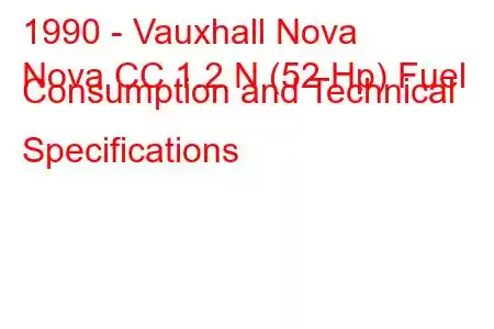 1990 - Vauxhall Nova
Nova CC 1.2 N (52 Hp) Fuel Consumption and Technical Specifications