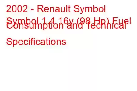 2002 - Renault Symbol
Symbol 1.4 16v (98 Hp) Fuel Consumption and Technical Specifications