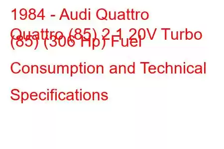 1984 - Audi Quattro
Quattro (85) 2.1 20V Turbo (85) (306 Hp) Fuel Consumption and Technical Specifications