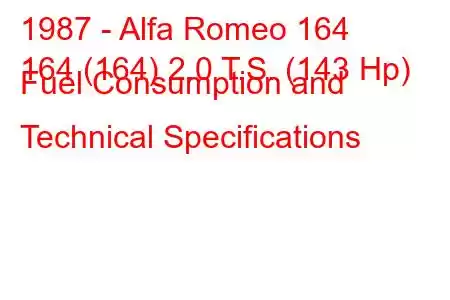 1987 - Alfa Romeo 164
164 (164) 2.0 T.S. (143 Hp) Fuel Consumption and Technical Specifications