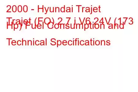 2000 - Hyundai Trajet
Trajet (FO) 2.7 i V6 24V (173 Hp) Fuel Consumption and Technical Specifications