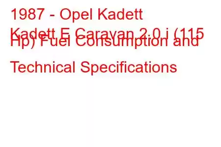 1987 - Opel Kadett
Kadett E Caravan 2.0 i (115 Hp) Fuel Consumption and Technical Specifications