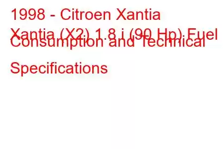 1998 - Citroen Xantia
Xantia (X2) 1.8 i (90 Hp) Fuel Consumption and Technical Specifications