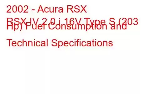 2002 - Acura RSX
RSX IV 2.0 i 16V Type S (203 Hp) Fuel Consumption and Technical Specifications