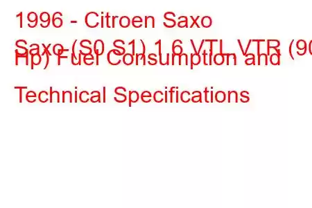 1996 - Citroen Saxo
Saxo (S0,S1) 1.6 VTL,VTR (90 Hp) Fuel Consumption and Technical Specifications