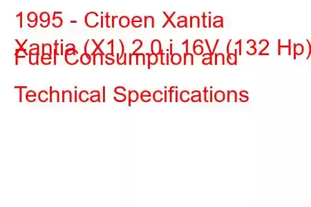 1995 - Citroen Xantia
Xantia (X1) 2.0 i 16V (132 Hp) Fuel Consumption and Technical Specifications