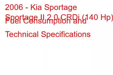 2006 - Kia Sportage
Sportage II 2.0 CRDi (140 Hp) Fuel Consumption and Technical Specifications