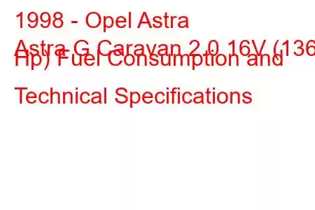 1998 - Opel Astra
Astra G Caravan 2.0 16V (136 Hp) Fuel Consumption and Technical Specifications