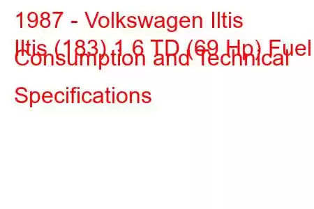 1987 - Volkswagen Iltis
Iltis (183) 1.6 TD (69 Hp) Fuel Consumption and Technical Specifications