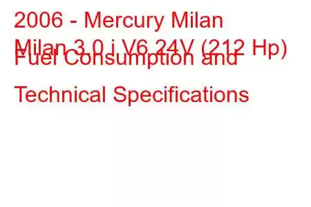 2006 - Mercury Milan
Milan 3.0 i V6 24V (212 Hp) Fuel Consumption and Technical Specifications