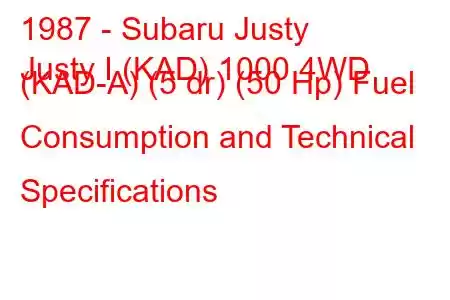 1987 - Subaru Justy
Justy I (KAD) 1000 4WD (KAD-A) (5 dr) (50 Hp) Fuel Consumption and Technical Specifications