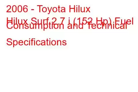 2006 - Toyota Hilux
Hilux Surf 2.7 i (152 Hp) Fuel Consumption and Technical Specifications