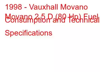 1998 - Vauxhall Movano
Movano 2.5 D (80 Hp) Fuel Consumption and Technical Specifications