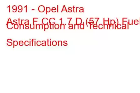 1991 - Opel Astra
Astra F CC 1.7 D (57 Hp) Fuel Consumption and Technical Specifications