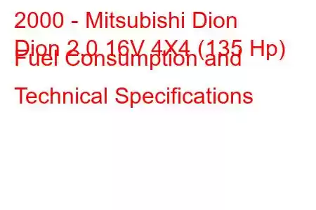 2000 - Mitsubishi Dion
Dion 2.0 16V 4X4 (135 Hp) Fuel Consumption and Technical Specifications