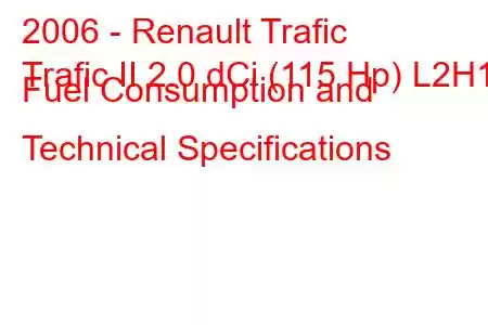 2006 - Renault Trafic
Trafic II 2.0 dCi (115 Hp) L2H1 Fuel Consumption and Technical Specifications