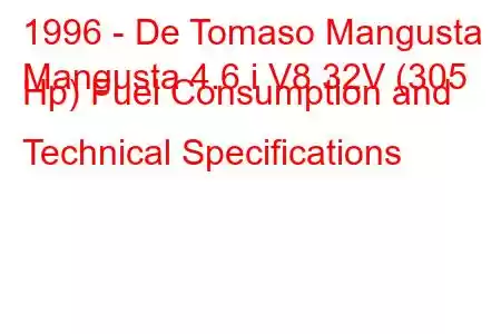 1996 - De Tomaso Mangusta
Mangusta 4.6 i V8 32V (305 Hp) Fuel Consumption and Technical Specifications