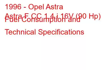 1996 - Opel Astra
Astra F CC 1.4 i 16V (90 Hp) Fuel Consumption and Technical Specifications