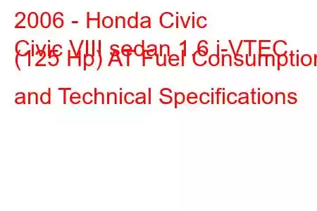 2006 - Honda Civic
Civic VIII sedan 1.6 i-VTEC (125 Hp) AT Fuel Consumption and Technical Specifications