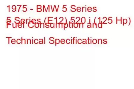 1975 - BMW 5 Series
5 Series (E12) 520 i (125 Hp) Fuel Consumption and Technical Specifications