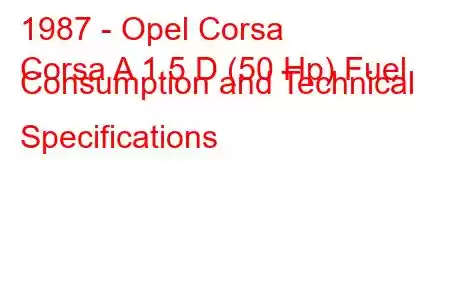 1987 - Opel Corsa
Corsa A 1.5 D (50 Hp) Fuel Consumption and Technical Specifications