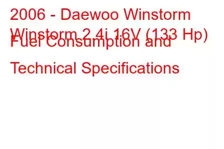 2006 - Daewoo Winstorm
Winstorm 2.4i 16V (133 Hp) Fuel Consumption and Technical Specifications