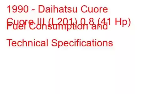 1990 - Daihatsu Cuore
Cuore III (L201) 0.8 (41 Hp) Fuel Consumption and Technical Specifications