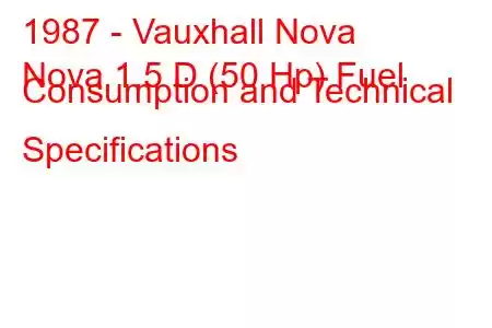 1987 - Vauxhall Nova
Nova 1.5 D (50 Hp) Fuel Consumption and Technical Specifications