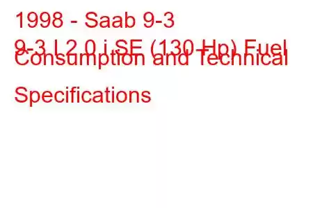 1998 - Saab 9-3
9-3 I 2.0 i SE (130 Hp) Fuel Consumption and Technical Specifications