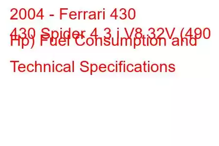 2004 - Ferrari 430
430 Spider 4.3 i V8 32V (490 Hp) Fuel Consumption and Technical Specifications