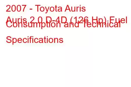 2007 - Toyota Auris
Auris 2.0 D-4D (126 Hp) Fuel Consumption and Technical Specifications