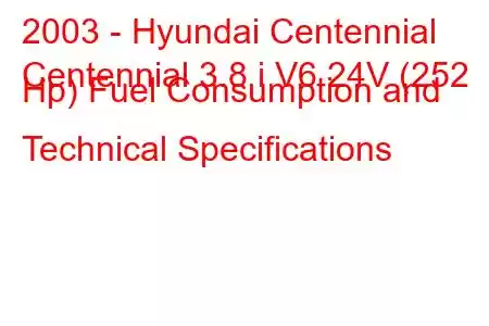 2003 - Hyundai Centennial
Centennial 3.8 i V6 24V (252 Hp) Fuel Consumption and Technical Specifications