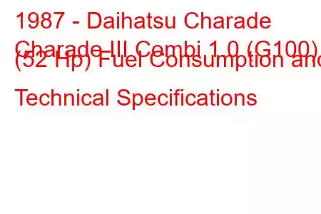 1987 - Daihatsu Charade
Charade III Combi 1.0 (G100) (52 Hp) Fuel Consumption and Technical Specifications