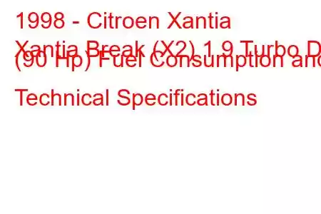 1998 - Citroen Xantia
Xantia Break (X2) 1.9 Turbo D (90 Hp) Fuel Consumption and Technical Specifications