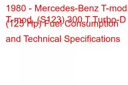 1980 - Mercedes-Benz T-mod.
T-mod. (S123) 300 T Turbo-D (125 Hp) Fuel Consumption and Technical Specifications