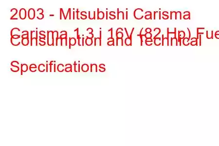 2003 - Mitsubishi Carisma
Carisma 1.3 i 16V (82 Hp) Fuel Consumption and Technical Specifications