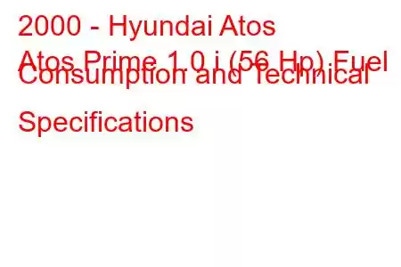 2000 - Hyundai Atos
Atos Prime 1.0 i (56 Hp) Fuel Consumption and Technical Specifications