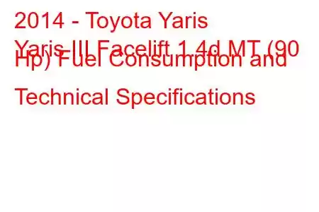 2014 - Toyota Yaris
Yaris III Facelift 1.4d MT (90 Hp) Fuel Consumption and Technical Specifications