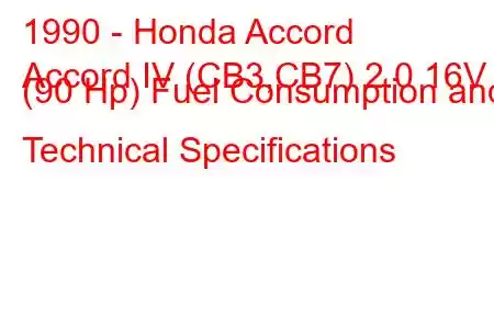 1990 - Honda Accord
Accord IV (CB3,CB7) 2.0 16V (90 Hp) Fuel Consumption and Technical Specifications