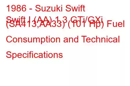 1986 - Suzuki Swift
Swift I (AA) 1.3 GTi/GXi (SA413,AA33) (101 Hp) Fuel Consumption and Technical Specifications