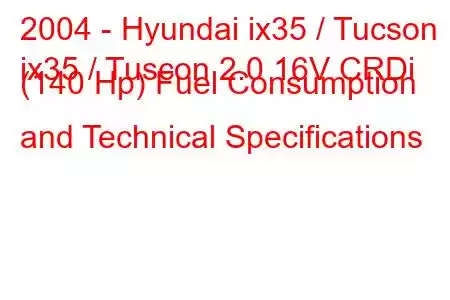 2004 - Hyundai ix35 / Tucson
ix35 / Tuscon 2.0 16V CRDi (140 Hp) Fuel Consumption and Technical Specifications