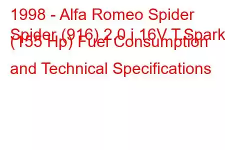 1998 - Alfa Romeo Spider
Spider (916) 2.0 i 16V T.Spark (155 Hp) Fuel Consumption and Technical Specifications