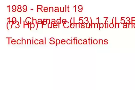 1989 - Renault 19
19 I Chamade (L53) 1.7 (L53B) (73 Hp) Fuel Consumption and Technical Specifications