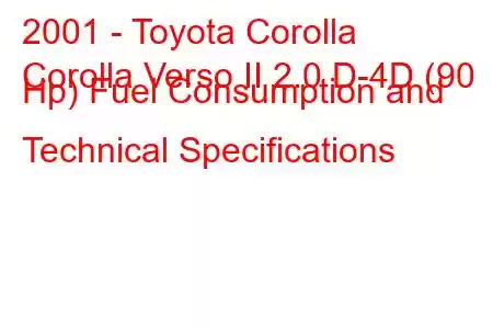 2001 - Toyota Corolla
Corolla Verso II 2.0 D-4D (90 Hp) Fuel Consumption and Technical Specifications