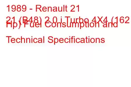 1989 - Renault 21
21 (B48) 2.0 i Turbo 4X4 (162 Hp) Fuel Consumption and Technical Specifications