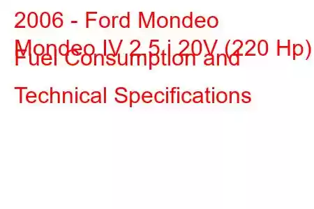 2006 - Ford Mondeo
Mondeo IV 2.5 i 20V (220 Hp) Fuel Consumption and Technical Specifications