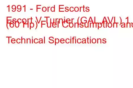 1991 - Ford Escorts
Escort V Turnier (GAL,AVL) 1.3 (60 Hp) Fuel Consumption and Technical Specifications